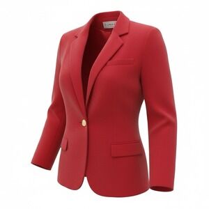 Vintage Dumas Solid Red 100% Wool Single Button Blazer Women's Size Large USA